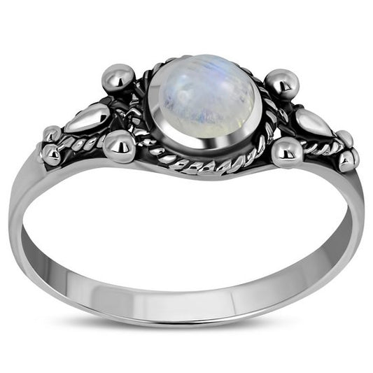 Tibetan Style Rainbow Moonstone Silver Ring