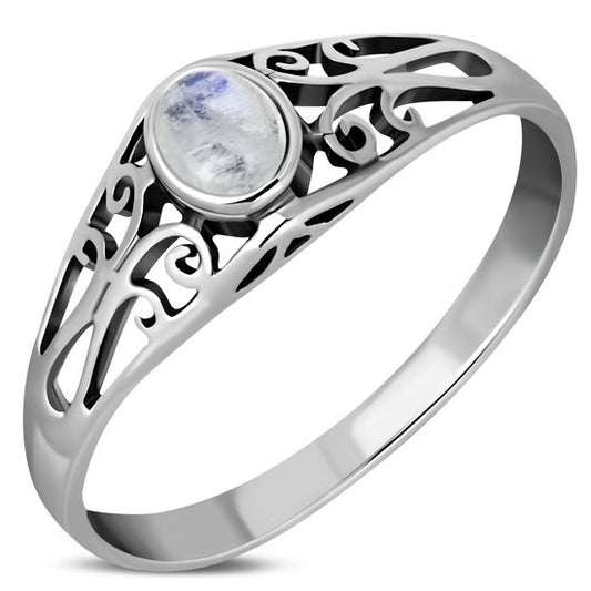 Ethnic Design Rainbow Moonstone Silver Ring