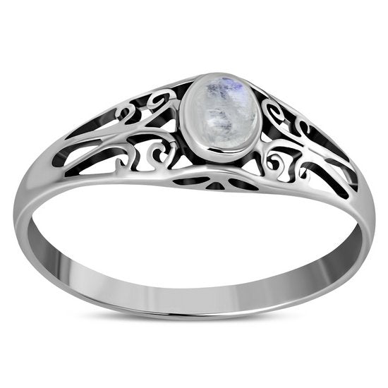 Ethnic Design Rainbow Moonstone Silver Ring