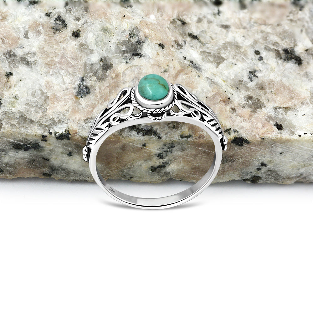 Ethnic Turquoise Solid Silver Ring