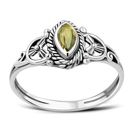 Faceted Citrine Stone Sterling Silver Ring