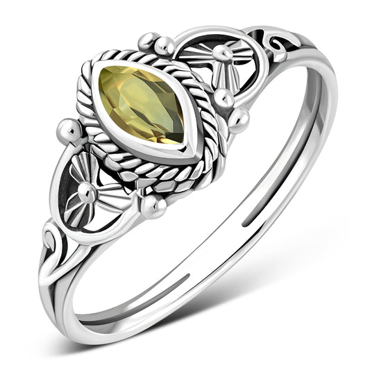 Faceted Citrine Stone Sterling Silver Ring