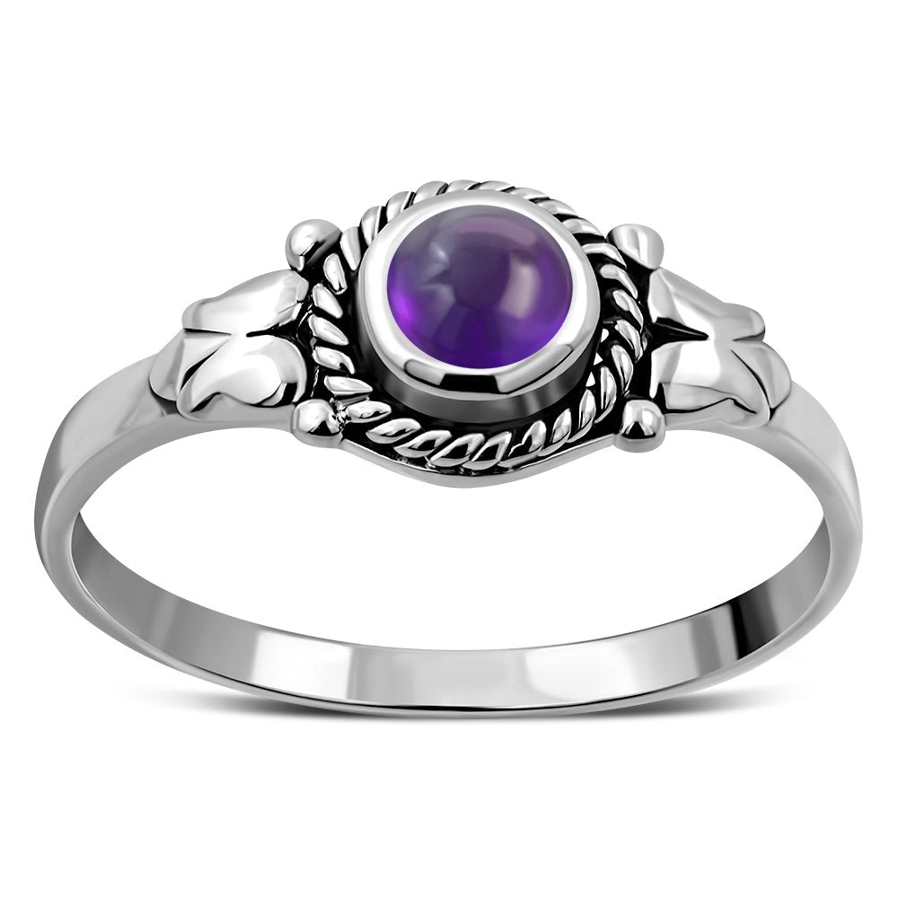 Ethnic Style Amethyst Stone Silver Ring