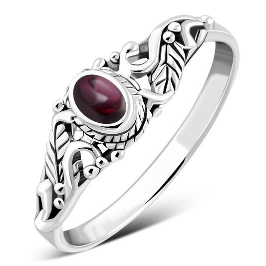 Sterling Silver Garnet Leaves Ring