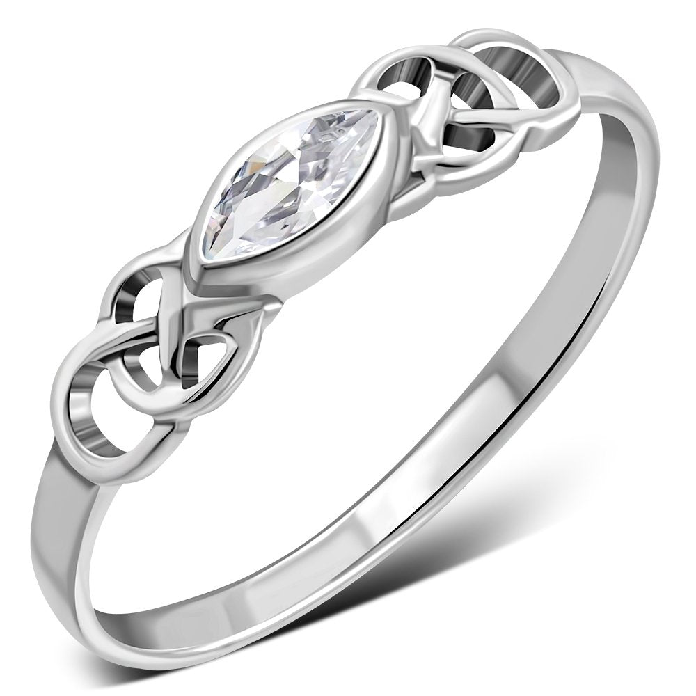 Marquise cut Delicate Clear CZ Celtic Silver Ring