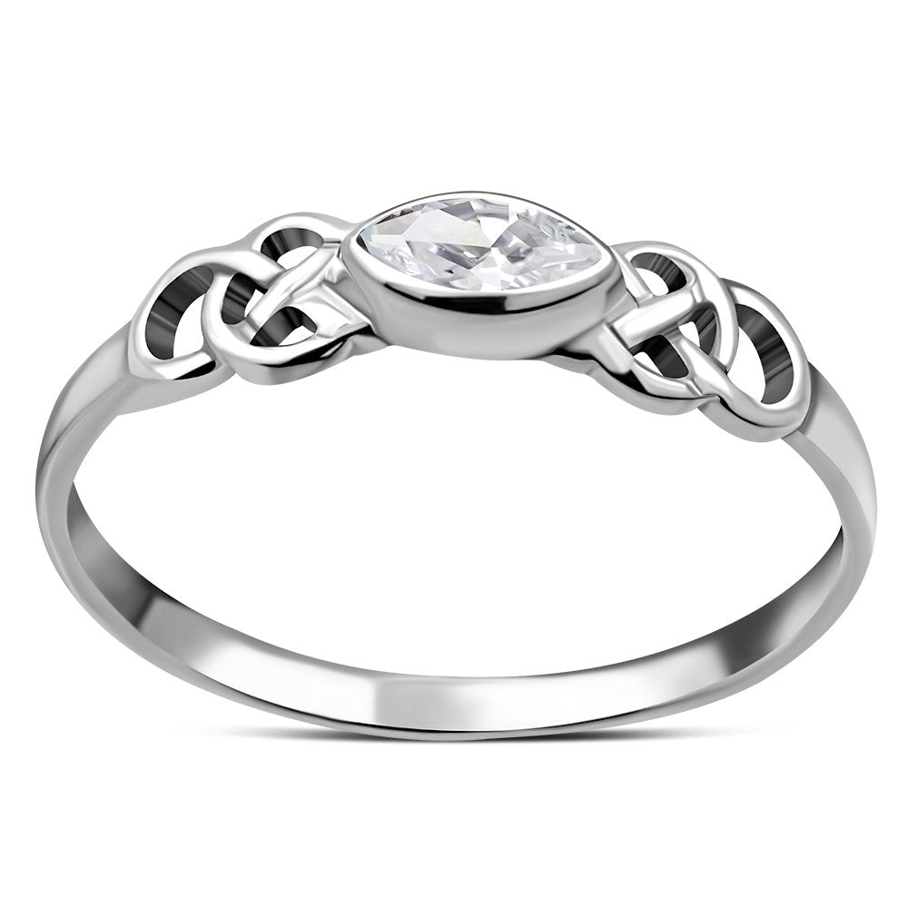 Marquise cut Delicate Clear CZ Celtic Silver Ring