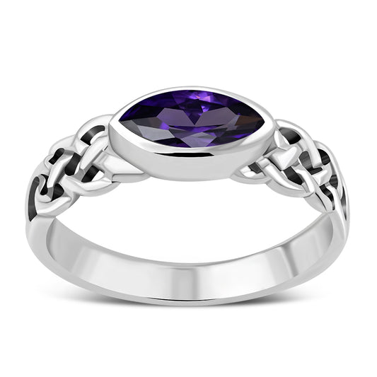 Marquise cut Amethyst CZ Celtic Silver Ring