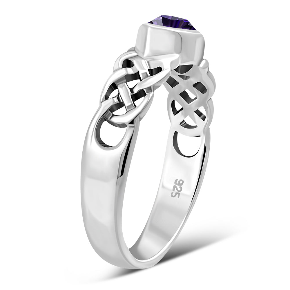 Marquise cut Amethyst CZ Celtic Silver Ring
