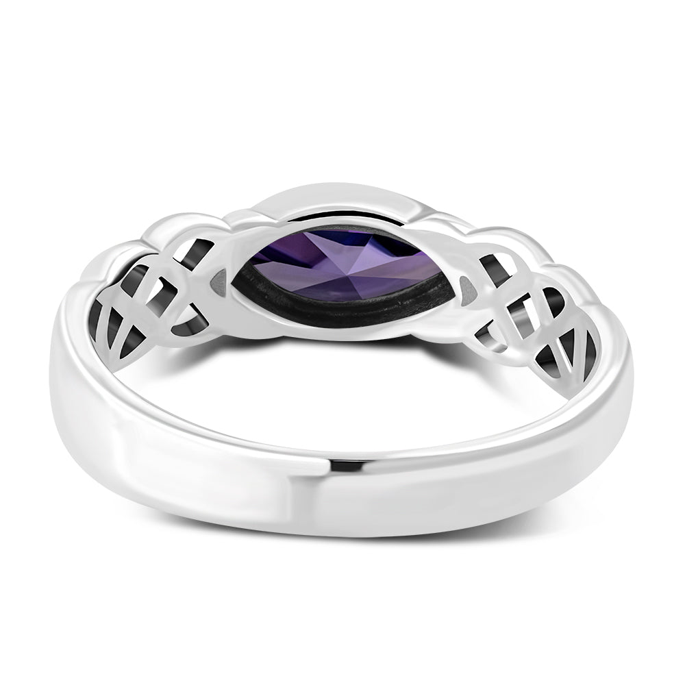 Marquise cut Amethyst CZ Celtic Silver Ring