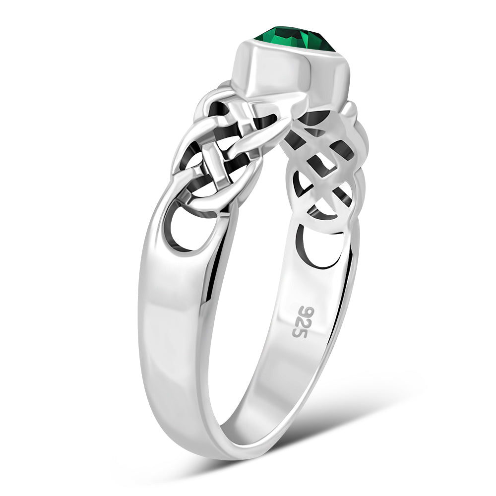 Marquise cut Green CZ Celtic Silver Ring