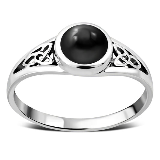 Black Onyx Trinity Knot Silver Ring