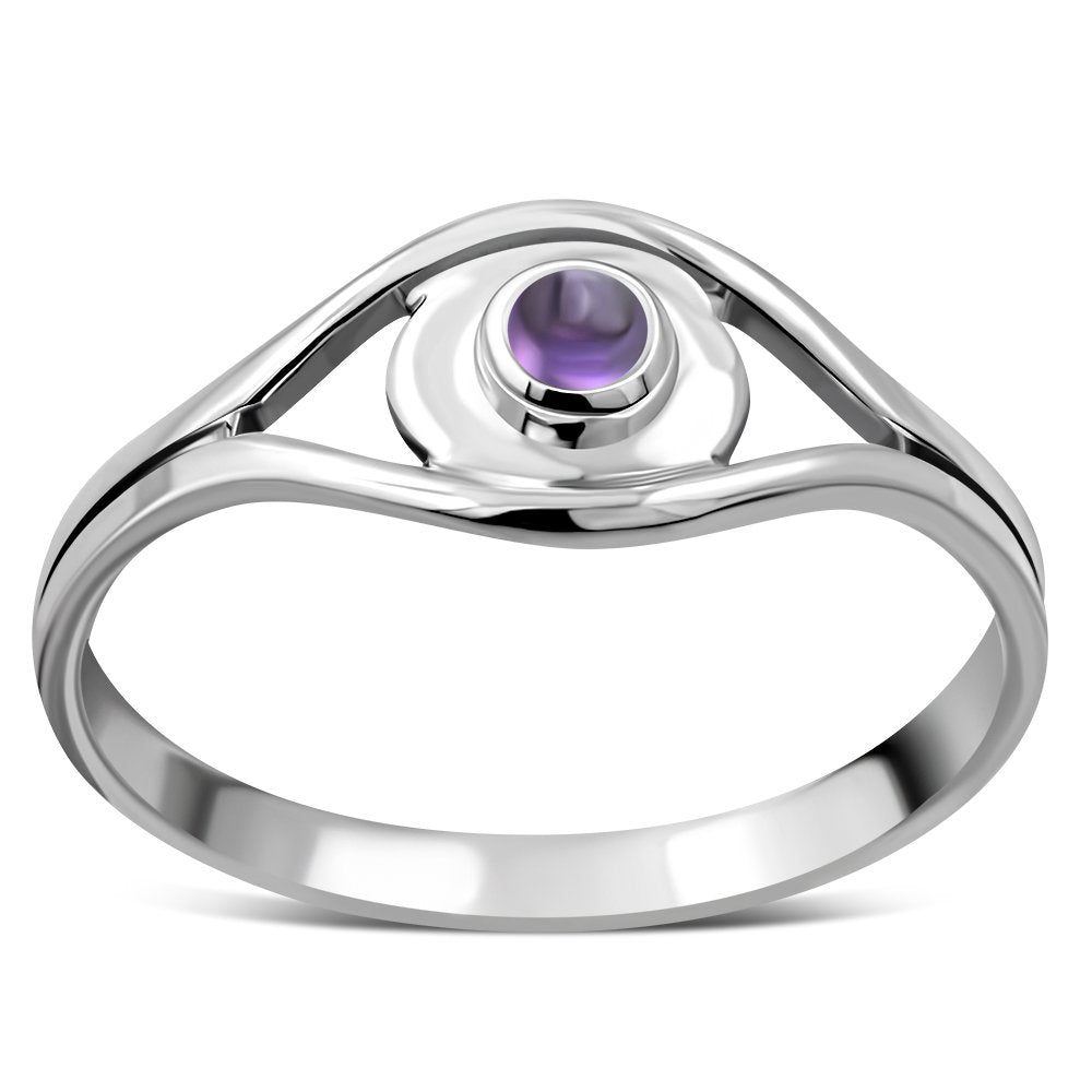Evil Eye Sterling Silver Amethyst Stone Ring