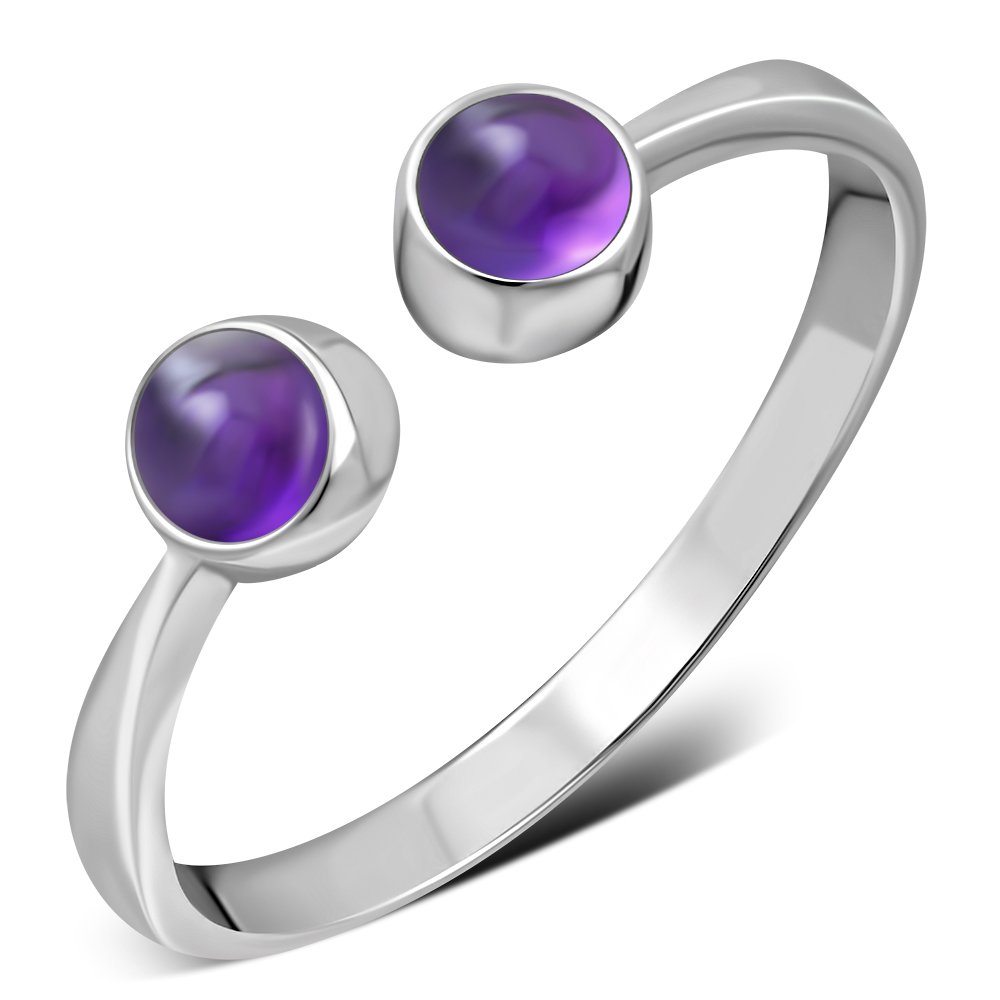Amethyst Stone Silver Open Ring