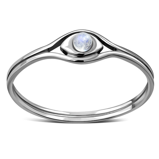Evil Eye Rainbow Moonstone Silver Ring