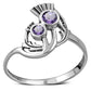 Amethyst Stone Thistle Silver Ring