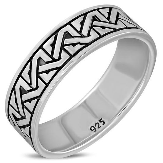 Plain Silver Meander-Greek Key Band Ring