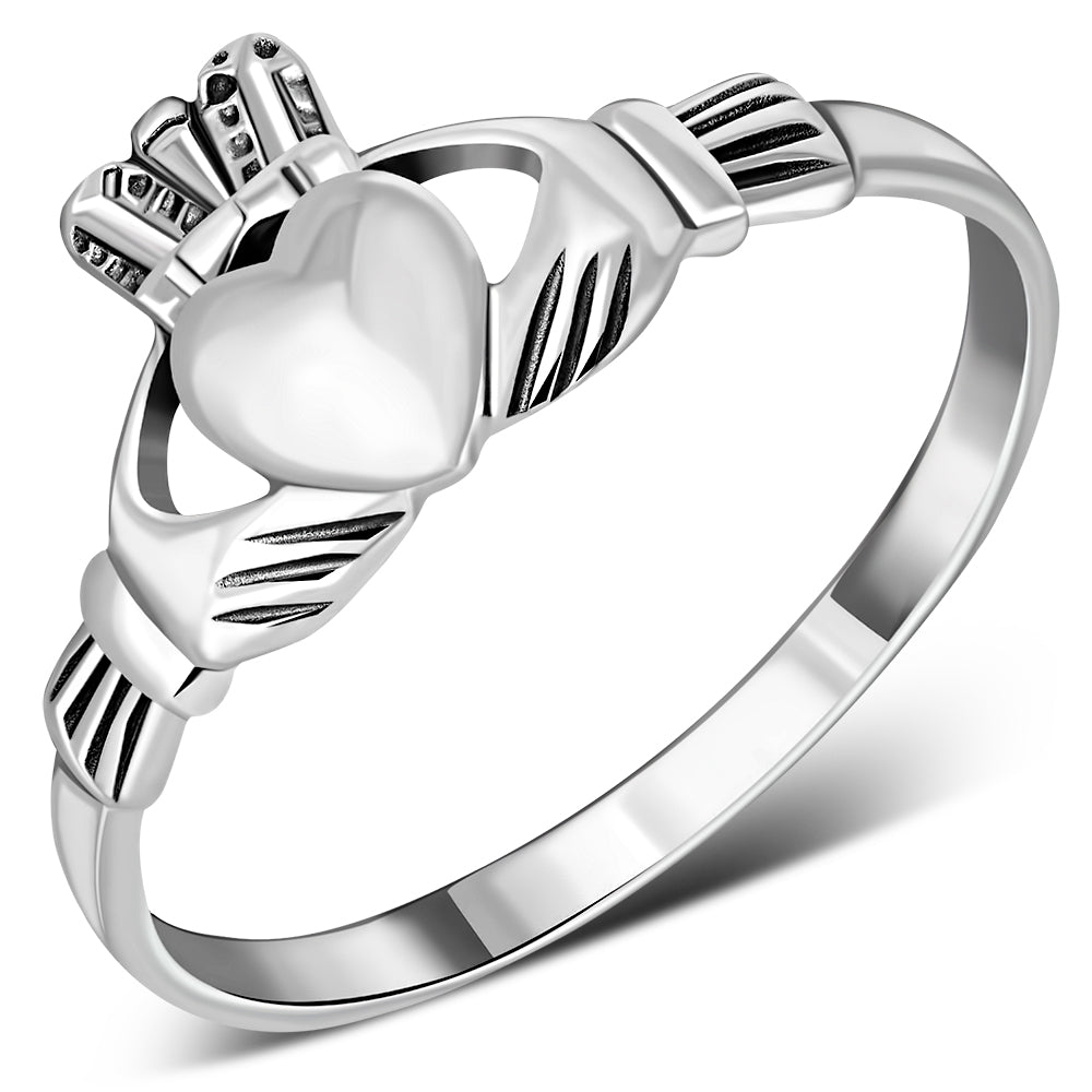 Plain Irish Claddagh Sterling Silver Ring