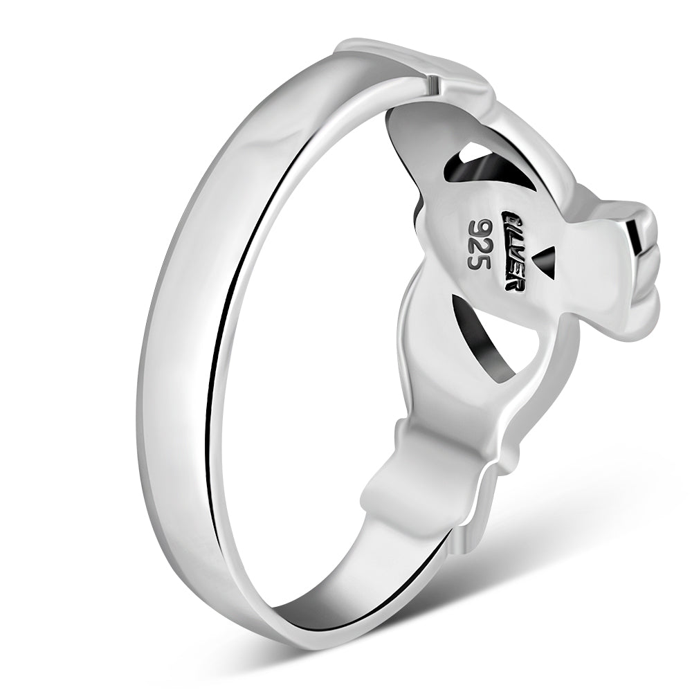 Plain Solid Sterling Silver Claddagh Ring