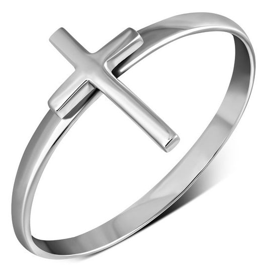 Simple Plain Silver Cross Band Ring
