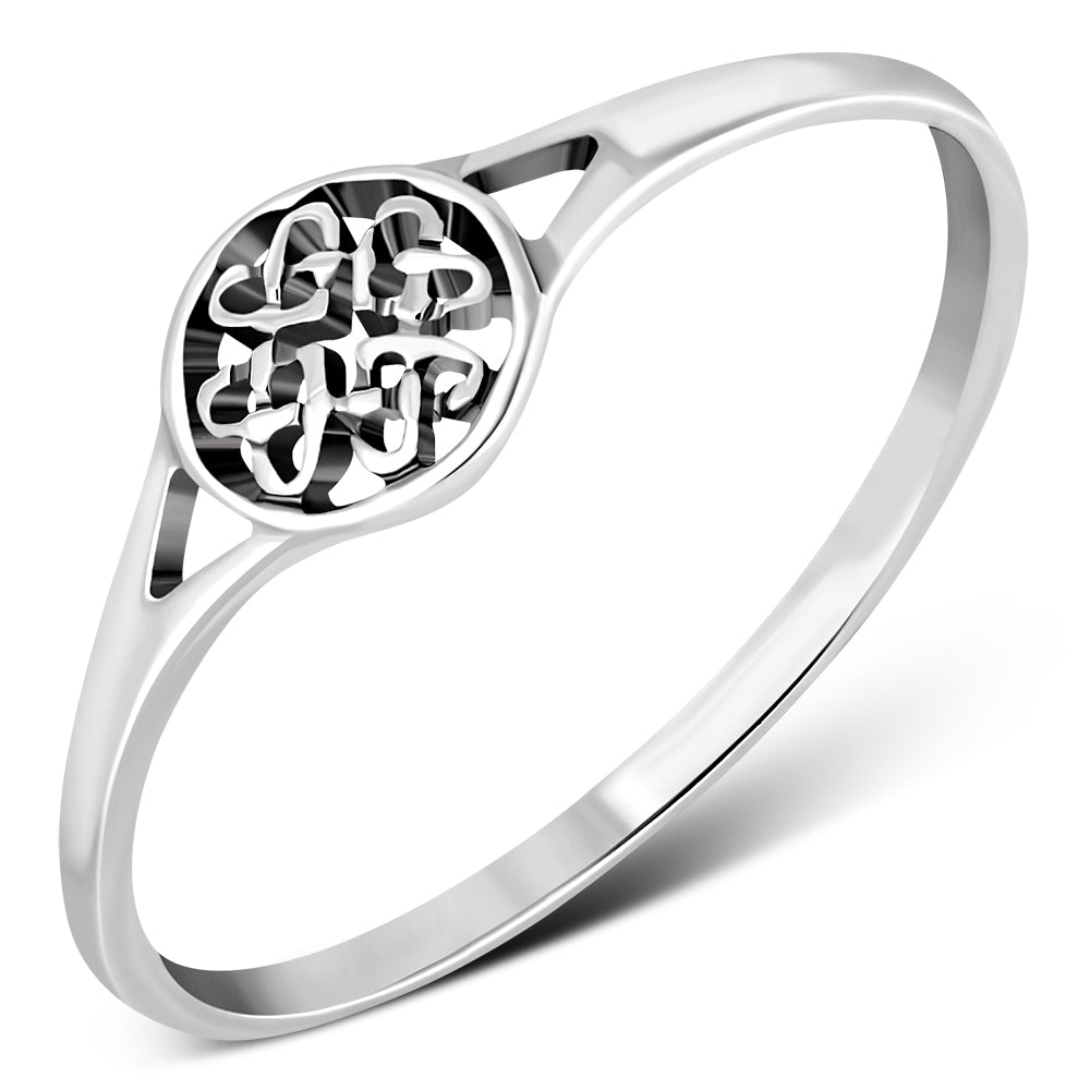 Tiny Delicate Celtic Knot Hearts Silver Ring