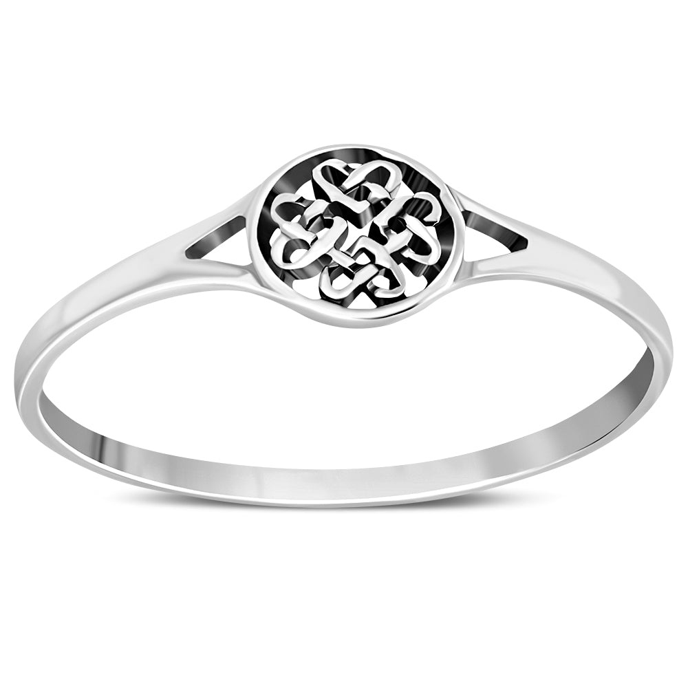 Tiny Delicate Celtic Knot Hearts Silver Ring