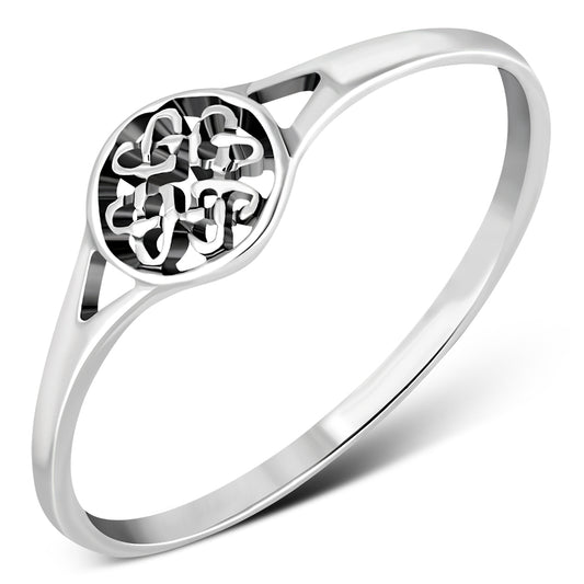 Tiny Delicate Celtic Knot Hearts Silver Ring