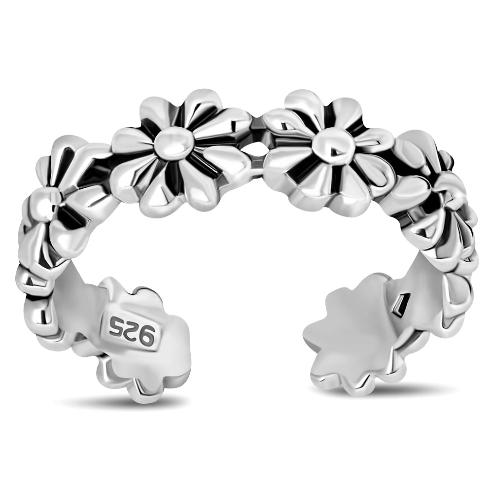 Flowers Toe Ring Plain Sterling Silver