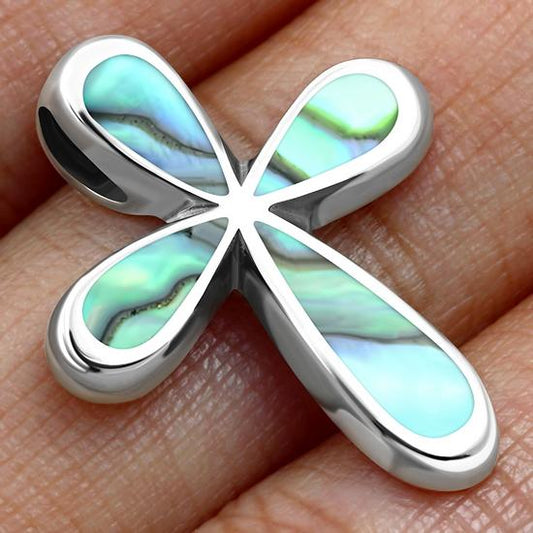 Abalone Shell Cross Silver Pendant