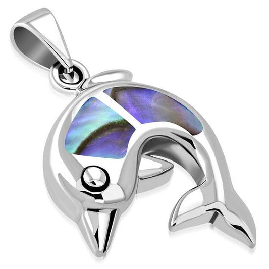 Abalone Shell Dolphin Silver Pendant