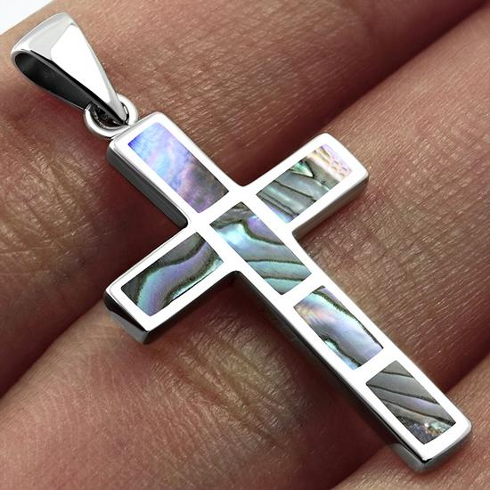 Abalone Shell Silver Cross Pendant