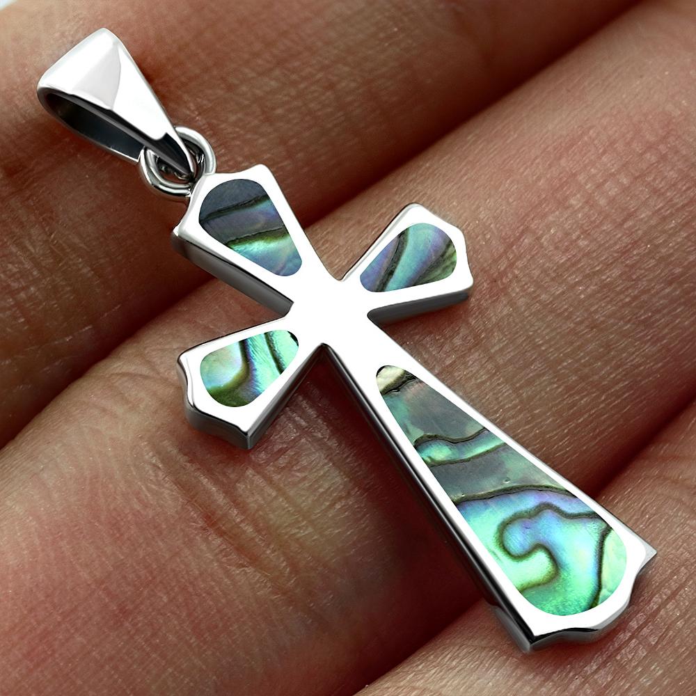 Abalone Shell Silver Cross Pendant