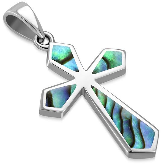 Abalone Shell Silver Cross Pendant