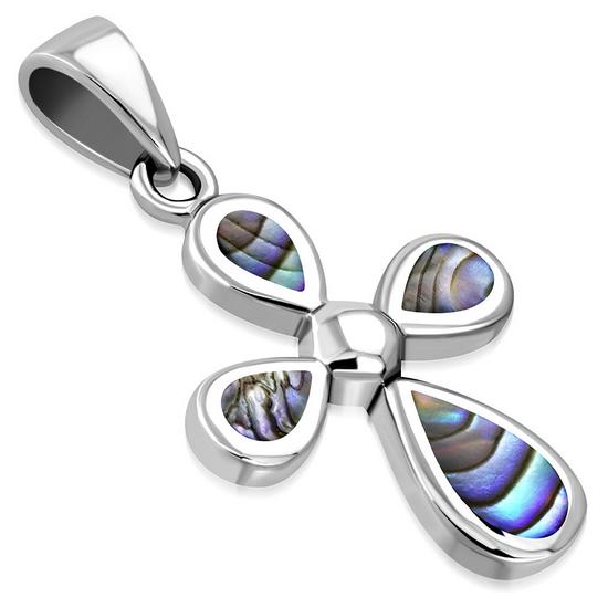 Abalone Shell Silver Cross Pendant