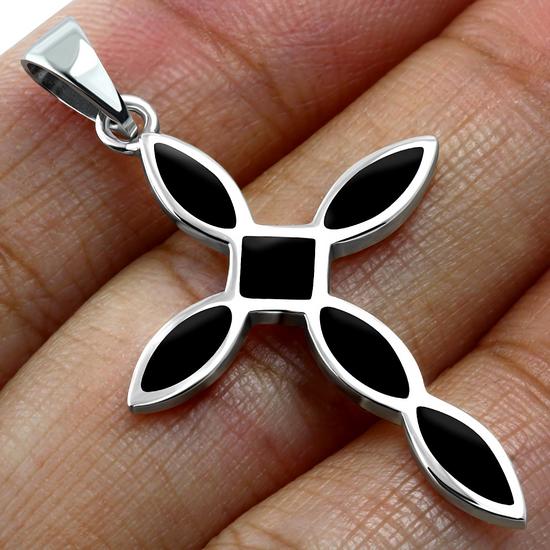 Black Onyx Silver Cross Pendant