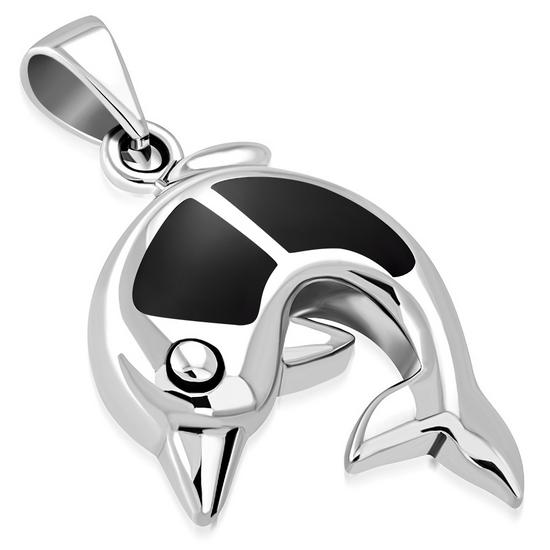 Black Onyx Dolphin Silver Pendant