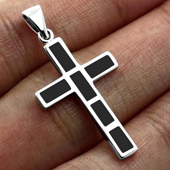 Black Onyx Silver Cross Pendant