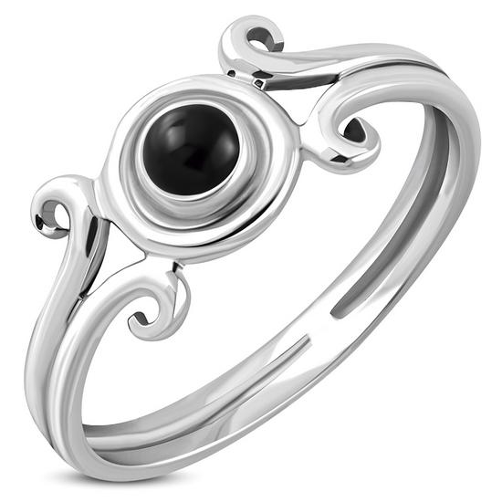 Black Onyx Spiral Silver Ring