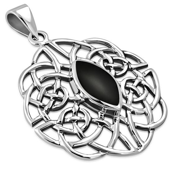 Black Onyx Trinity Knot Silver Pendant