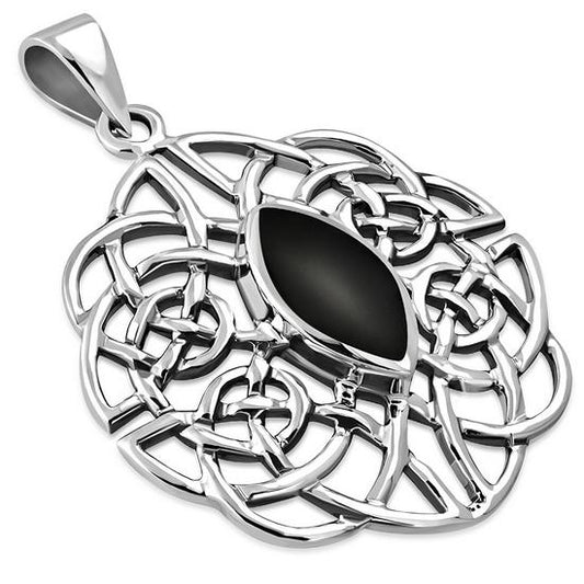 Black Onyx Trinity Knot Silver Pendant