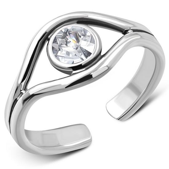 Cubic Zirconia Evil Eye Silver Toe Ring