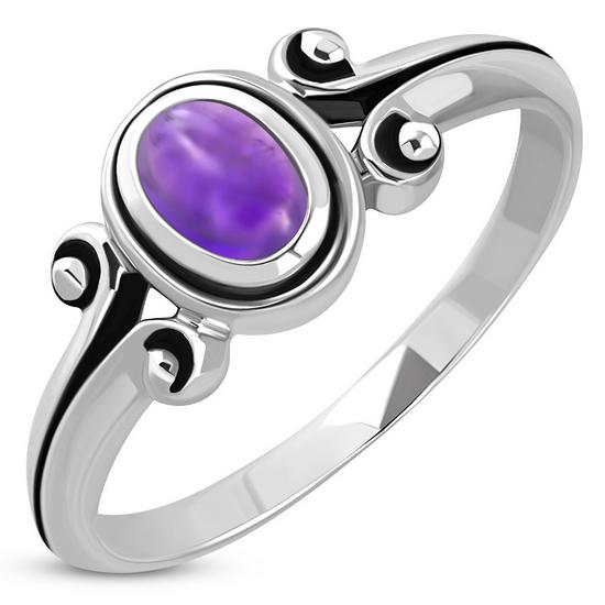 Ethnic Style Amethyst Stone Silver Ring