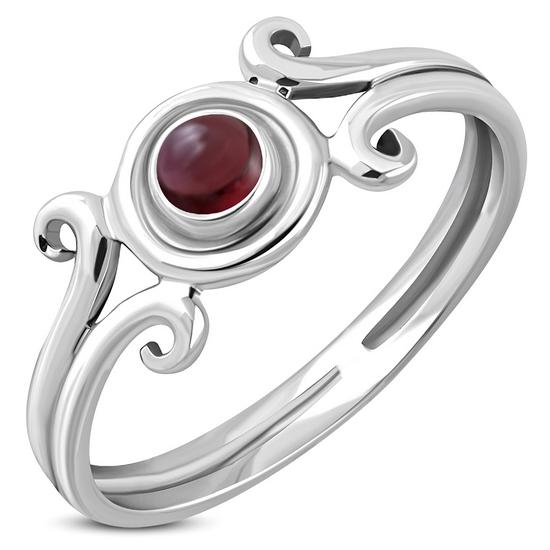Garnet Stone Spiral Silver Ring
