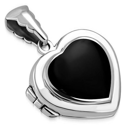 Heart Shaped Locket Silver Pendant w/ Black Onyx
