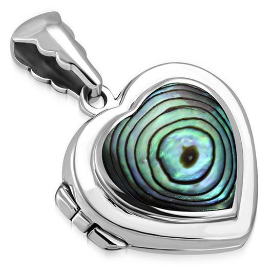 Abalone Shell Heart Shaped Locket Silver Pendant