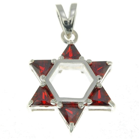 Large Star David Silver Pendant Garnet CZ