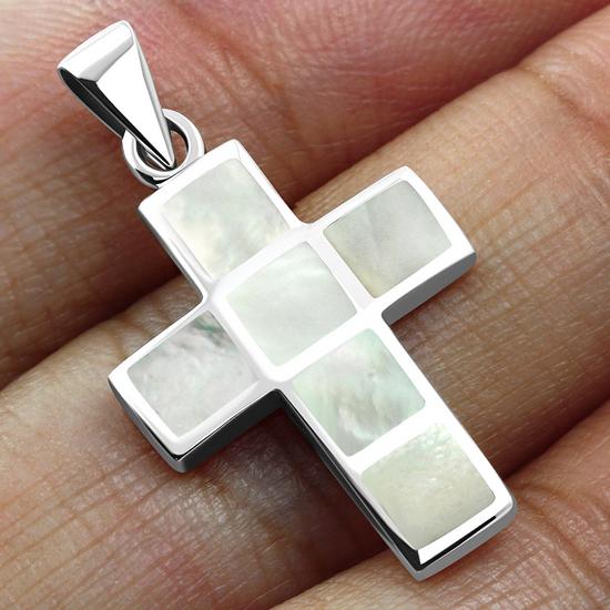 Mother of Pearl Cross Silver Pendant