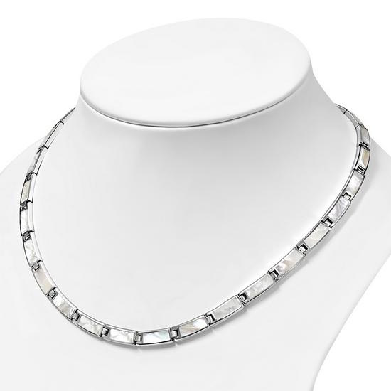 Mother of Pearl Rectangular Links Silver Necklace