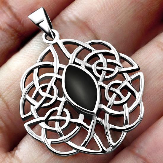 Black Onyx Trinity Knot Silver Pendant