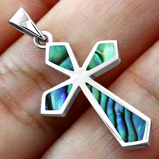 Abalone Shell Silver Cross Pendant