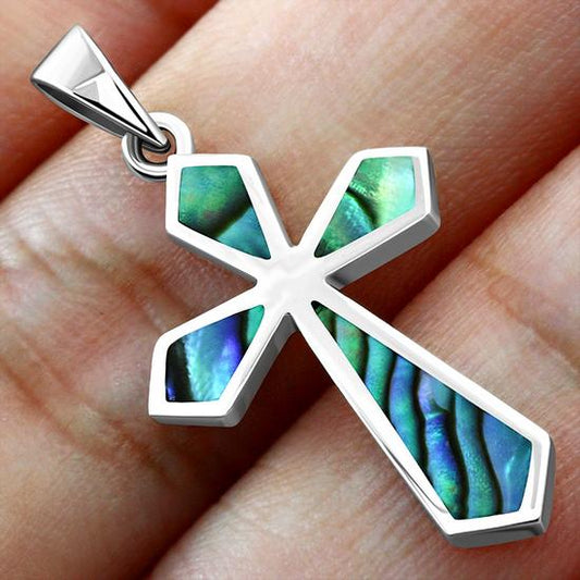 Abalone Shell Silver Cross Pendant